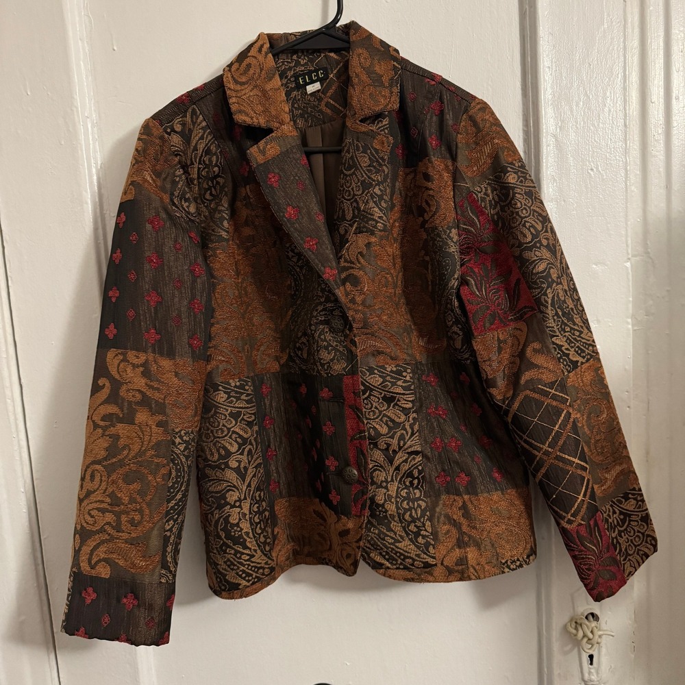 Vtg Patchwork Tapestry Brocade Blazer Paisley Bro… - image 10